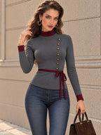 Vintage Button Front Tie Waist T-shirt