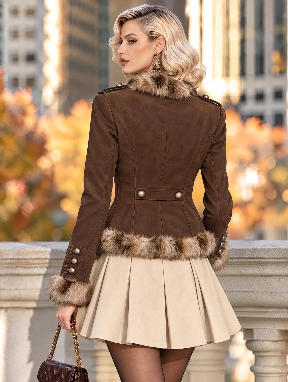 Vintage Mixed Faux Fur Trim Military Jacket