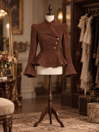Vintage Faux Suede Peplum Flare Sleeve Gold Button Jacket