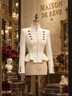 Retro Military Structured Shoulder Zipper Peplum Corset Jacket