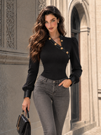 Vintage Asymmetric Neckline Stretch T-Shirt Top