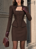 Vintage Square Neck Waist Cinched Hook Button Mini Dress