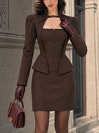 Vintage Square Neck Waist Cinched Hook Button Mini Dress