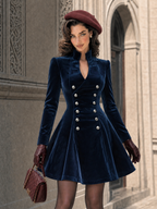 Vintage Velvet Double Breasted V-Neck Mini Dress