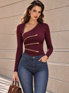 Vintage Asymmetric Zip Long Sleeve T-shirt