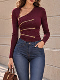 Vintage Asymmetric Zip Long Sleeve T-shirt