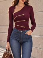 Vintage Asymmetric Zip Long Sleeve T-shirt