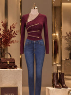 Vintage Asymmetric Zip Long Sleeve T-shirt