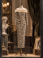 Vintage Leopard Print Off Shoulder Maxi Dress