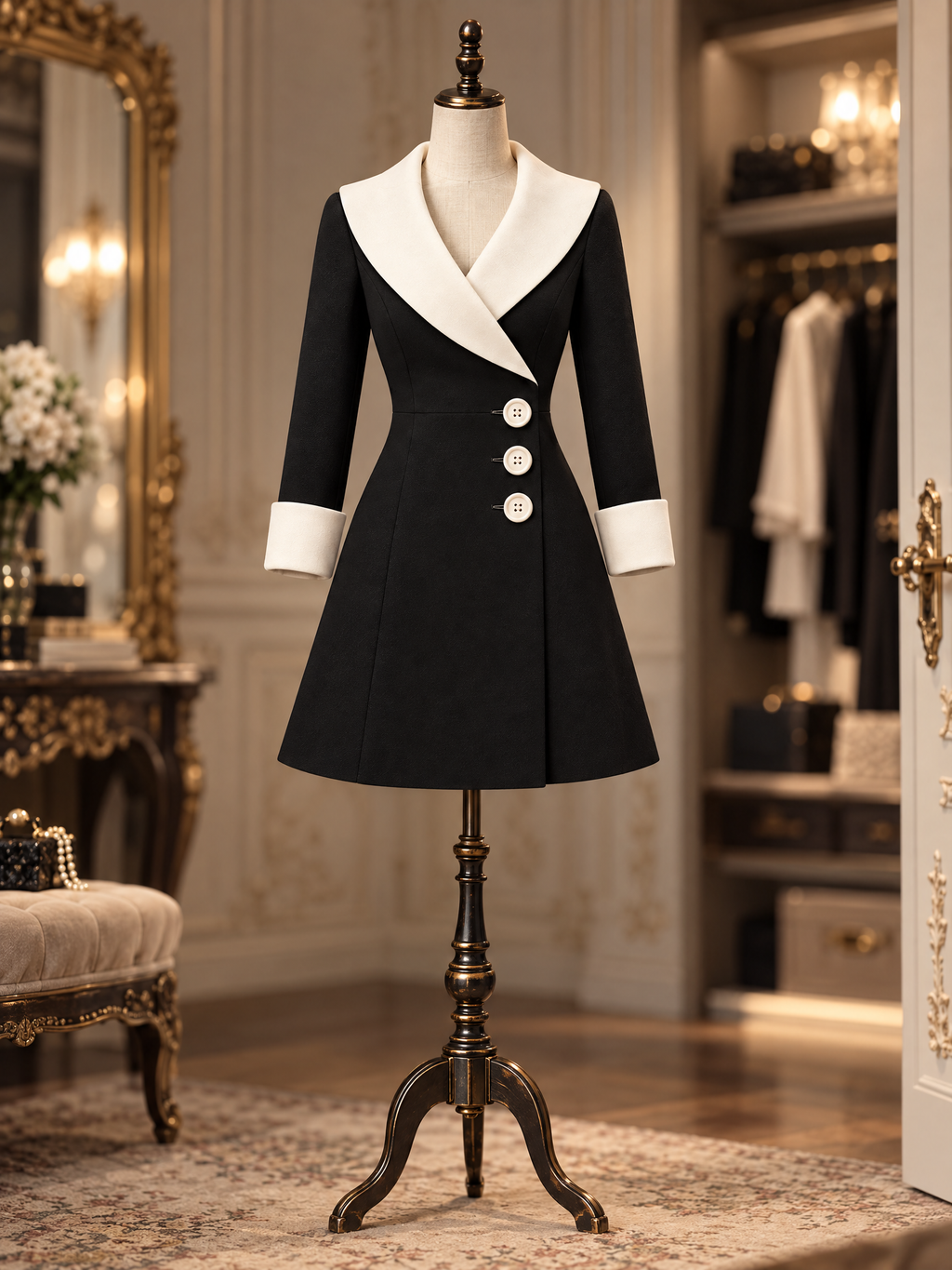 Vintage Wool Blend Notched Lapel Elegant Mini Dress