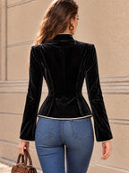 Vintage Black Velvet Frog Button Fitted Jacket