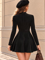 Vintage Black Suede Mesh Cutout Mini Mini Dress