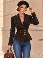 Vintage Brown Faux Suede Double Breasted Blazer