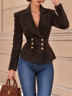 Vintage Brown Faux Suede Double Breasted Blazer