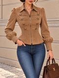 Vintage Camel Faux Suede Military Zip Jacket