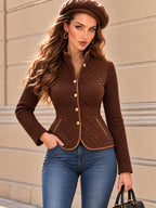 Vintage Brown Quilted Ribbed Sleeve Fitted Jacket