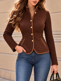 Vintage Brown Quilted Ribbed Sleeve Fitted Jacket