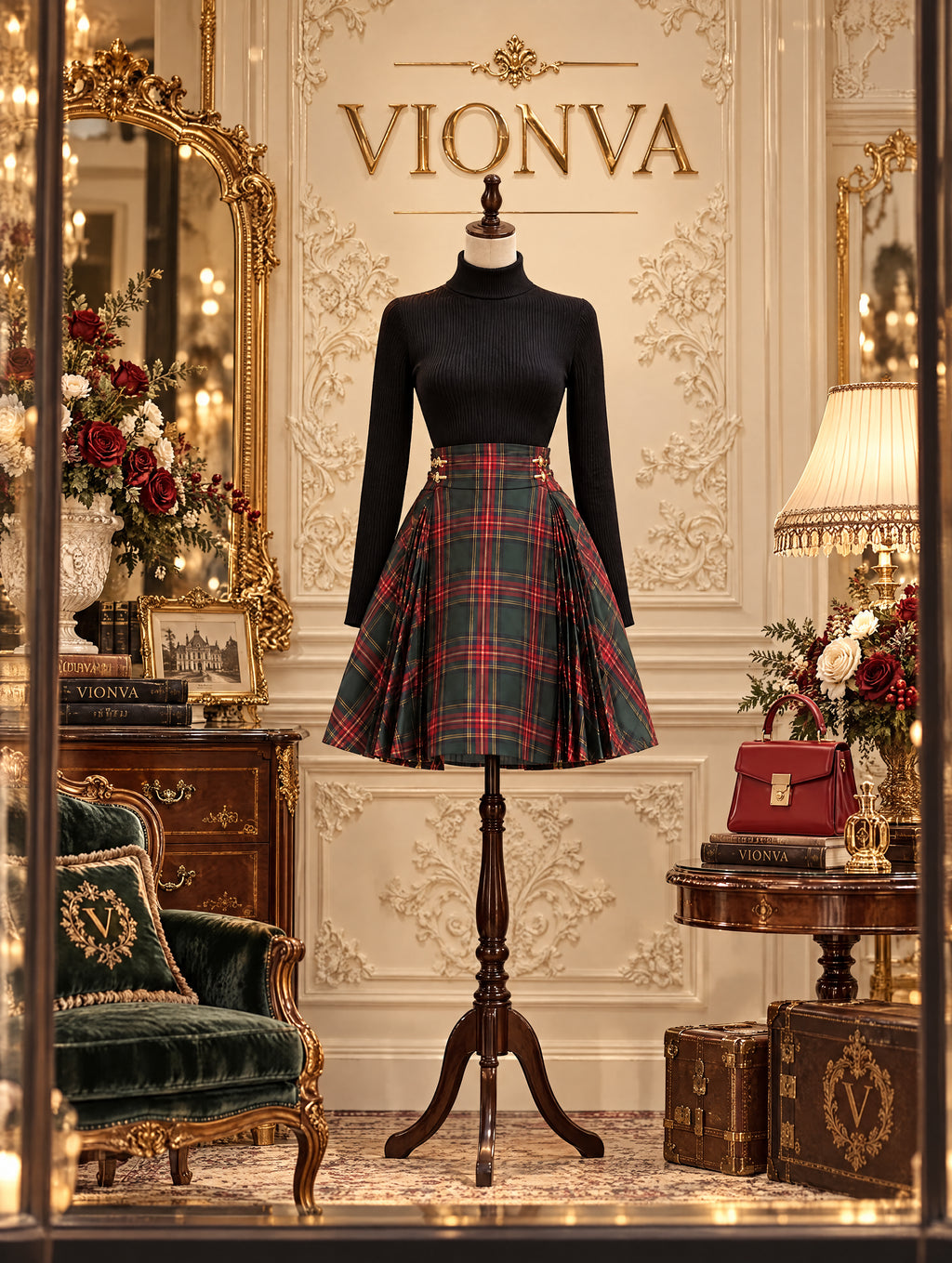Vintage Tartan Pleated Mini Skirt