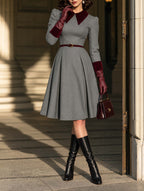 Vintage Velvet Collar Midi Dress