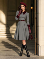 Vintage Velvet Collar Midi Dress