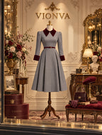 Vintage Velvet Collar Midi Dress