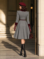 Vintage Velvet Collar Midi Dress