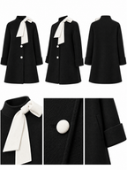 Vintage Wool Blend Contrast Bow Stand Collar Single Breasted Coat