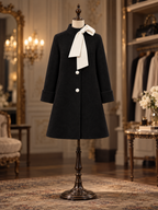 Vintage Wool Blend Contrast Bow Stand Collar Single Breasted Coat