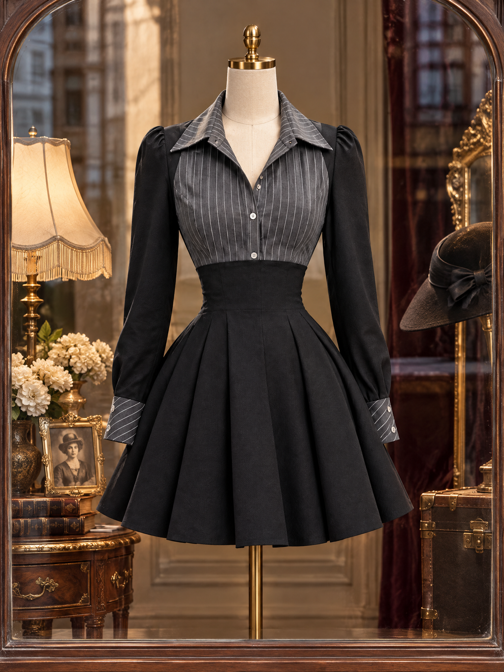 Vintage Shirt Spliced A-Line Mini Dress