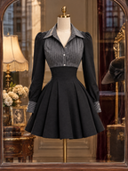 Vintage Shirt Spliced A-Line Mini Dress