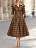 Vintage Plaid Belted Midi Coat