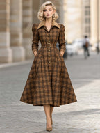 Vintage Plaid Belted Midi Coat