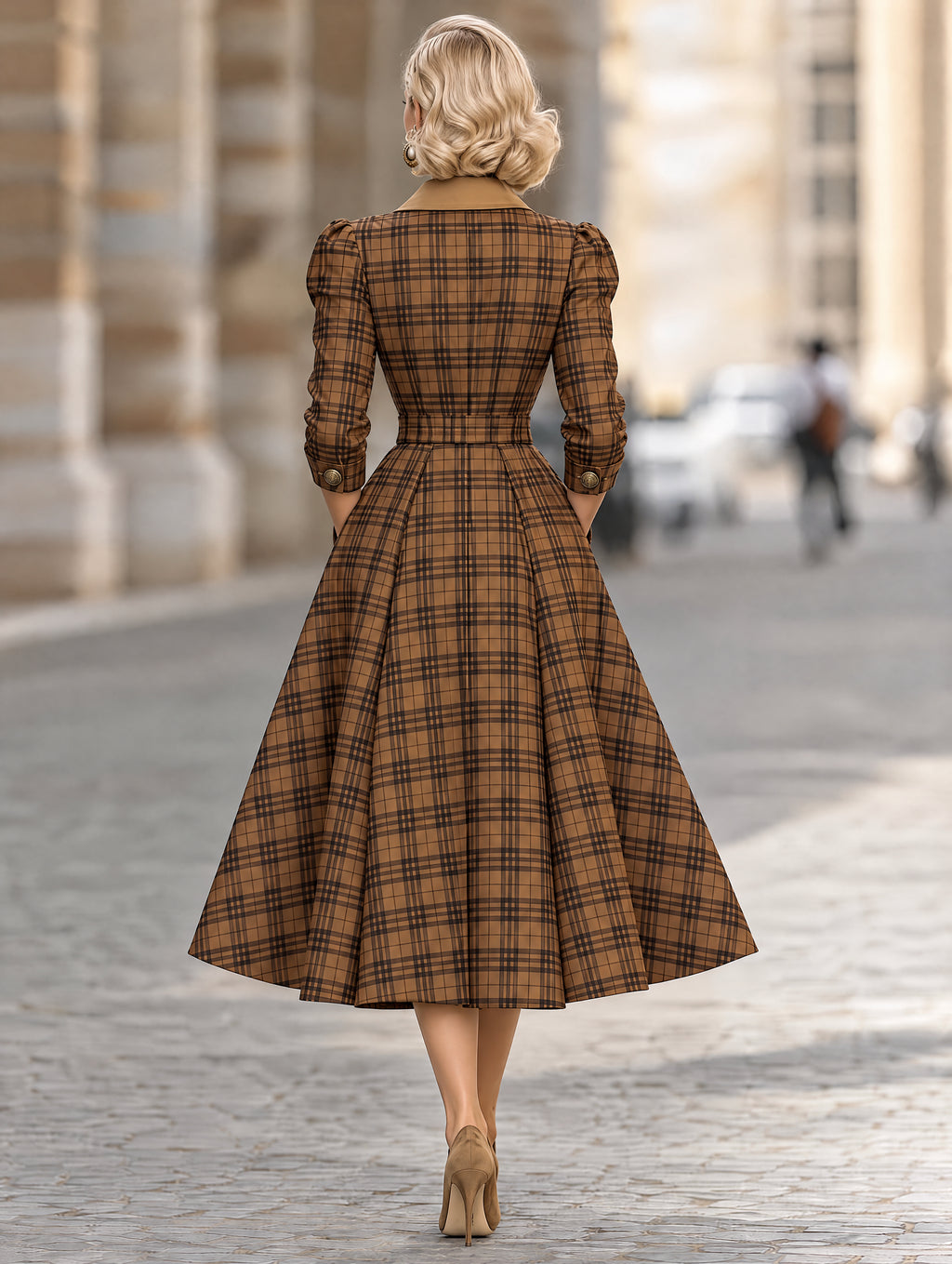Vintage Plaid Belted Midi Coat