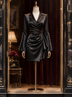 Vintage Satin Irregular Flare Sleeve Evening Mini Dress