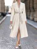 Vintage Sequin Patchwork Tie Belt Wool Coat