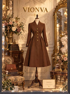 Vintage Waist Pleated Wool Look Midi Coat