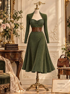 Vintage Ribbed Midi Dress With Wide Belt