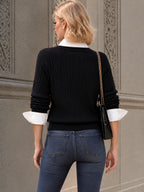 Vintage Black Ribbed Knit Faux Two Piece Sweater