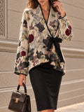 Vintage Beige Floral Wool Blend Tie Wrap Coat