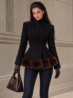 Vintage Black Wool Blend Faux Fur Hem Coat