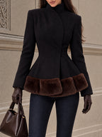 Vintage Black Wool Blend Faux Fur Hem Coat