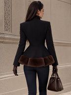 Vintage Black Wool Blend Faux Fur Hem Coat