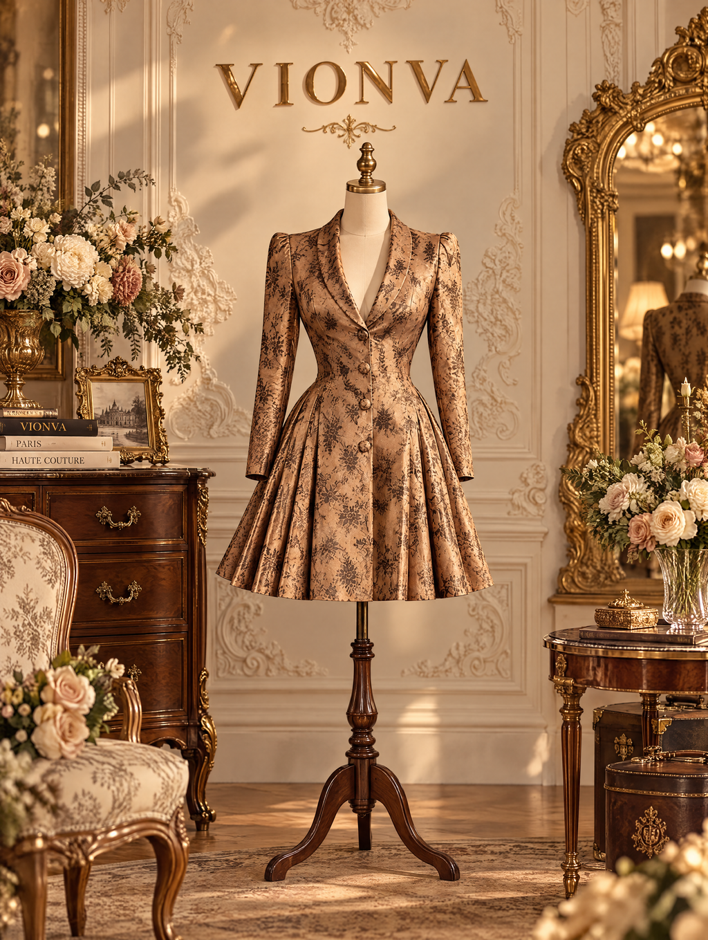Vintage Gold Floral Mini Blazer Dress