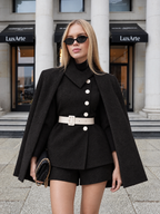 Vintage Wool Blend Cape Vest Two Piece Set