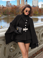 Vintage Wool Blend Cape Vest Two Piece Set
