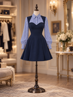 Vintage Striped Shirt Layered Bust Fit Flare Mini Dress