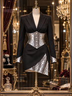Vintage Sequin Patchwork Blazer Mini Dress