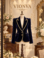 Vintage Velvet Trimmed Gold Blazer