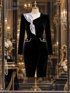 Vintage Bow Collar Velvet Slim Fit Midi Dress