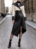 Vintage Big Lapel Spliced Irregular Hem Midi Dress